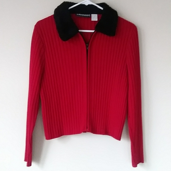 Sag Harbor Sweaters - Sag Harbor Petites Sherpa Collar Ribbed Full Zip Sweater PM